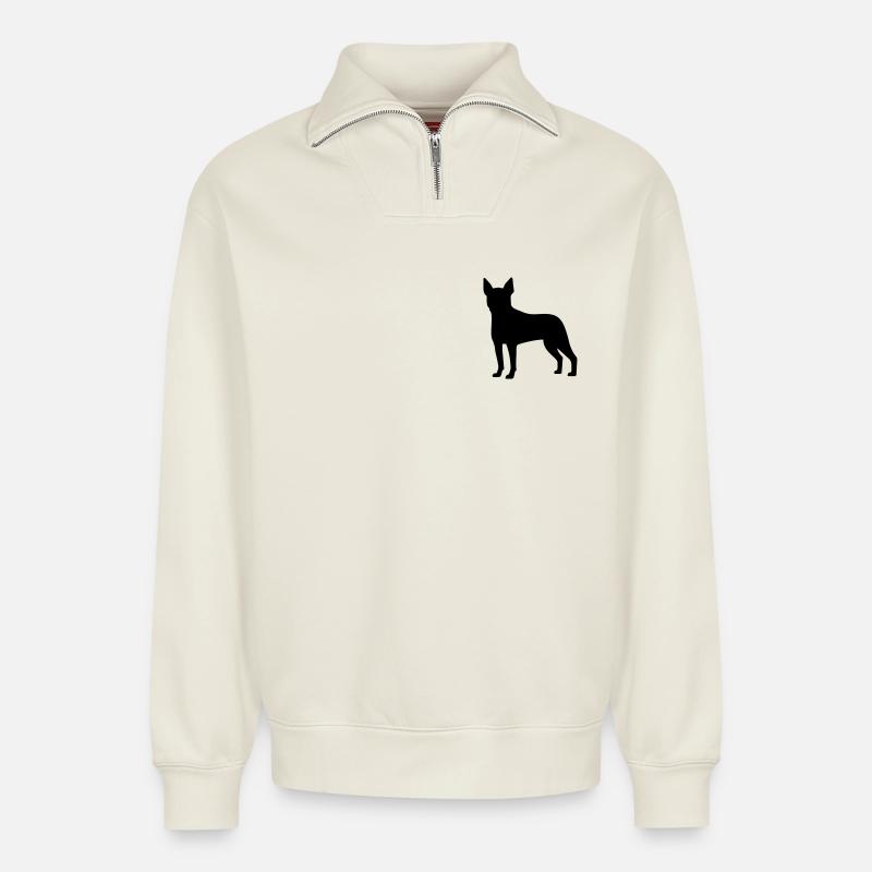 Boston Terrier - Relaxed Unisex Organic Half Zip Sweatshirt – von SPREAD - Naturweiß