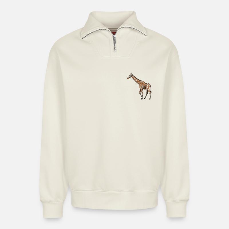 Giraffe - Relaxed Unisex Organic Half Zip Sweatshirt – von SPREAD - Naturweiß