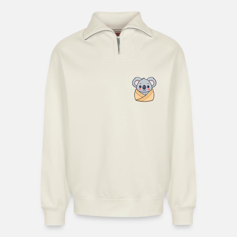 Koala-Pastell-Cozy Cocoon - Relaxed Unisex Organic Half Zip Sweatshirt – von SPREAD - Naturweiß