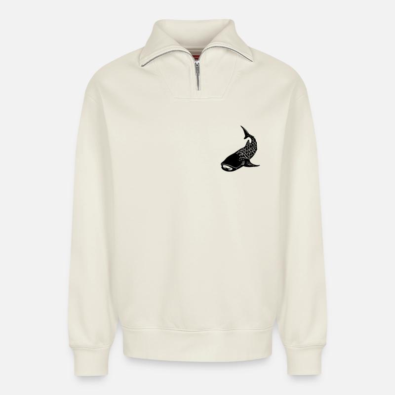 Requin-baleine 2 - Sweat unisexe décontracté en coton biologique à demi-zip – de SPREAD - blanc cassé
