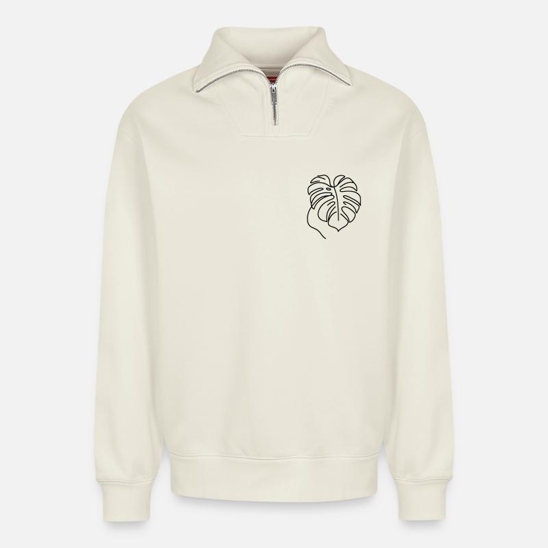 Monstera - Relaxed Unisex Organic Half Zip Sweatshirt – von SPREAD - Naturweiß