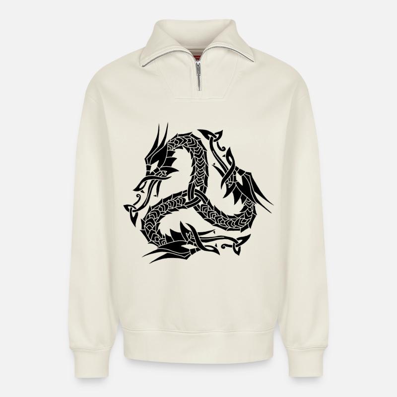 Hydre noire celte - Sweat unisexe décontracté en coton biologique à demi-zip – de SPREAD - blanc cassé