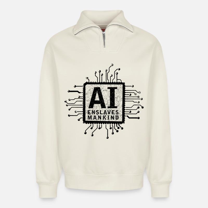 artificial intelligence - Relaxed Unisex Organic Half Zip Sweatshirt – von SPREAD - Naturweiß