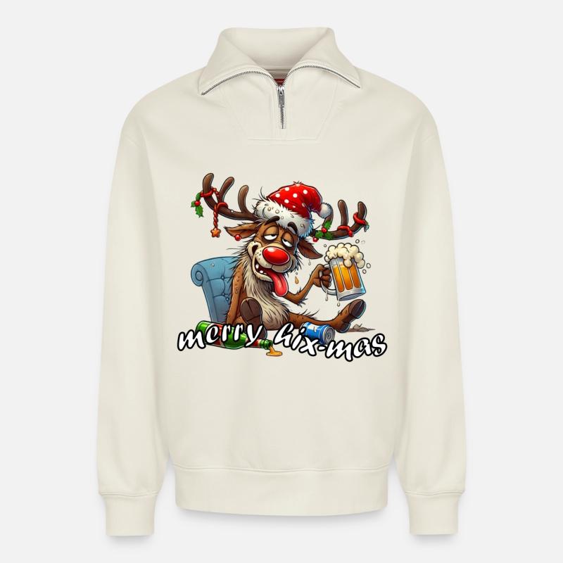 Joyeux Hix-Mas - Sweat unisexe décontracté en coton biologique à demi-zip – de SPREAD - blanc cassé