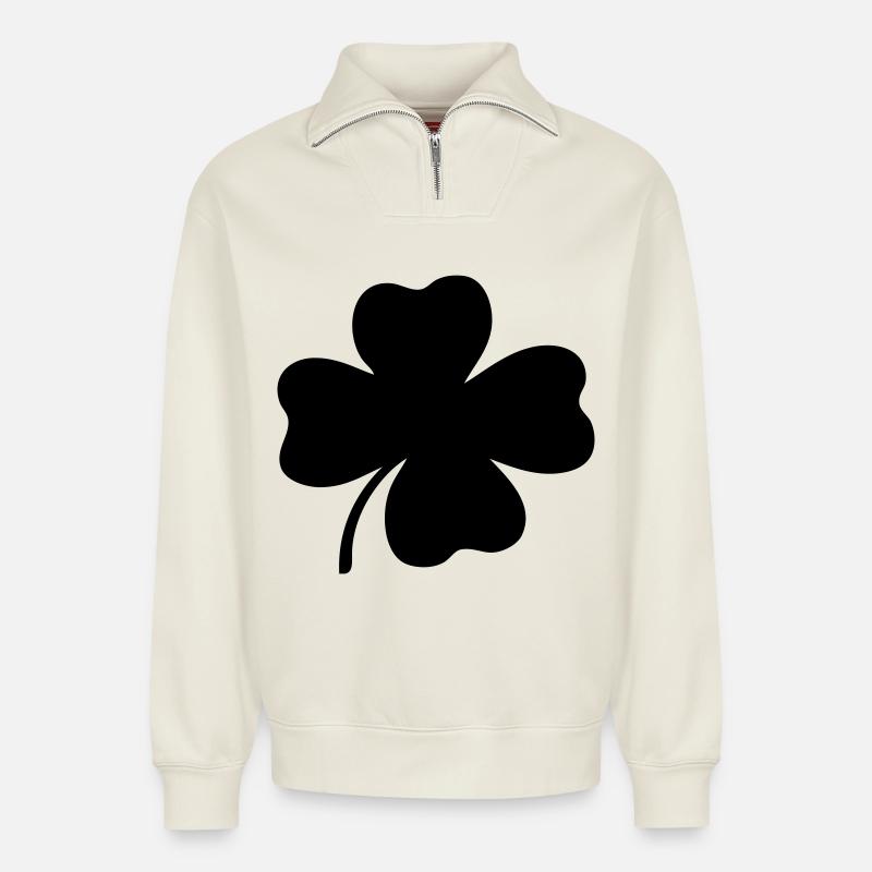 Four-leaf clover - Relaxed Unisex Organic Half Zip Sweatshirt – by SPREAD - off white