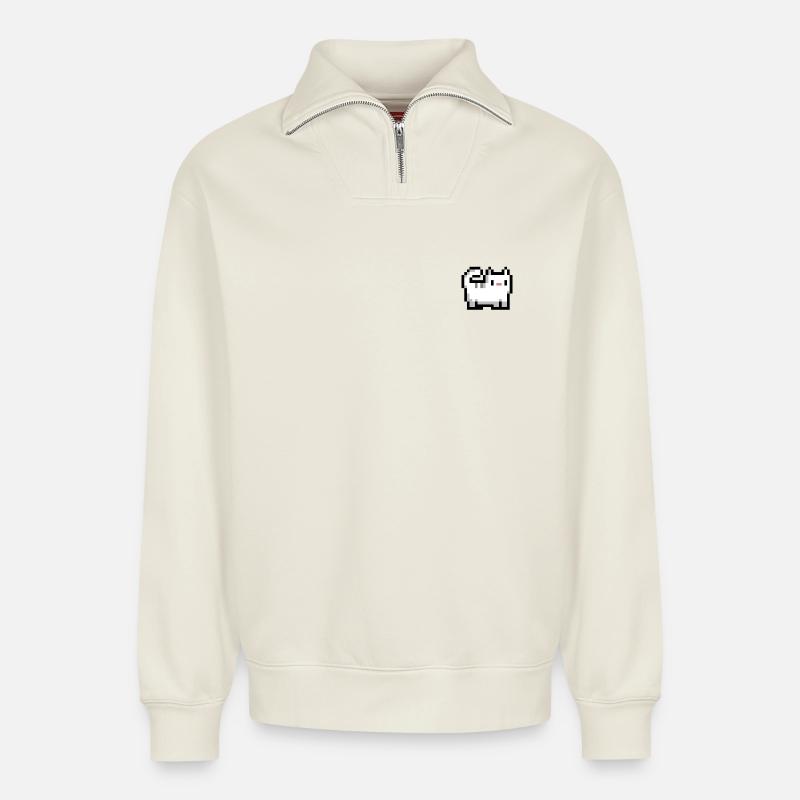 Retro Katze - Relaxed Unisex Organic Half Zip Sweatshirt – von SPREAD - Naturweiß