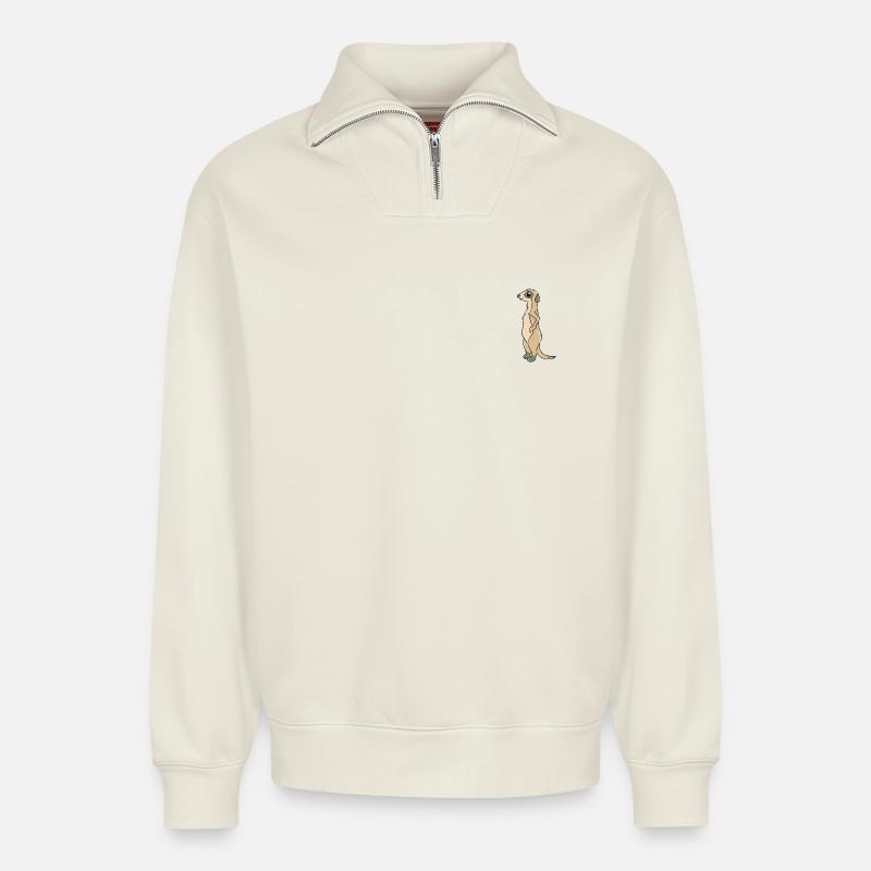 suricates - Sweat unisexe décontracté en coton biologique à demi-zip – de SPREAD - blanc cassé