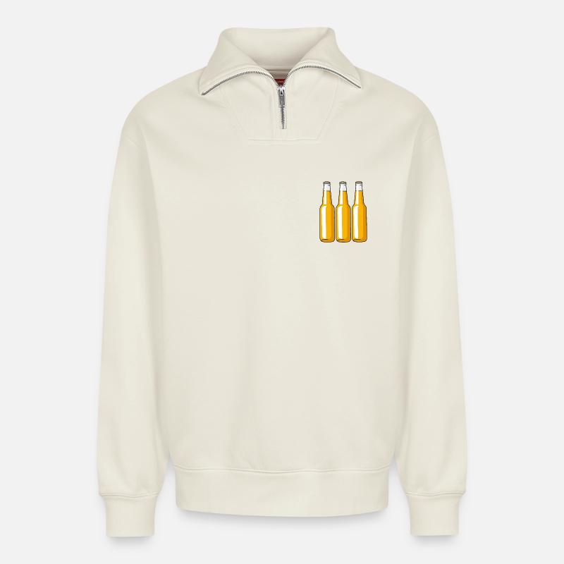 Bier - Relaxed Unisex Organic Half Zip Sweatshirt – von SPREAD - Naturweiß