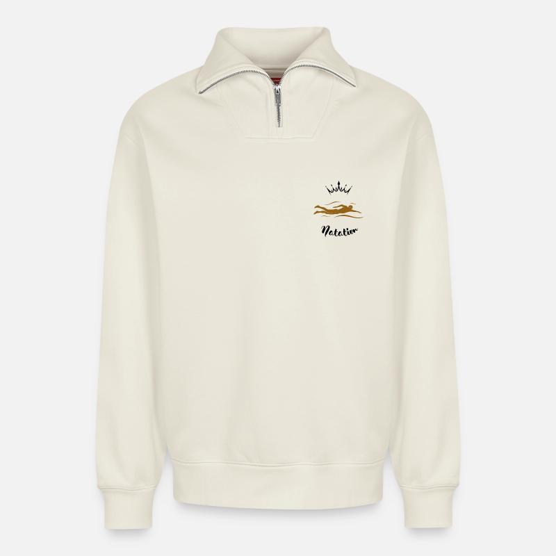 Schwimmer - Relaxed Unisex Organic Half Zip Sweatshirt – von SPREAD - Naturweiß