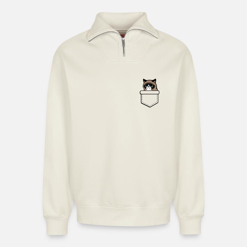 grumpy  - Relaxed Unisex Organic Half Zip Sweatshirt – von SPREAD - Naturweiß