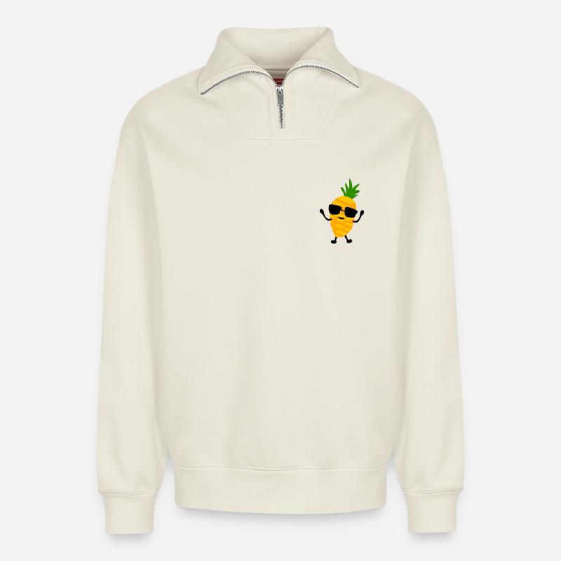 Pineapple with glasses - Relaxed Unisex Organic Half Zip Sweatshirt – von SPREAD - Naturweiß