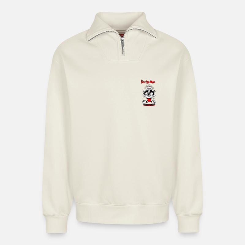 Mysterious skull with triangle - Relaxed Unisex Organic Half Zip Sweatshirt – by SPREAD - off white
