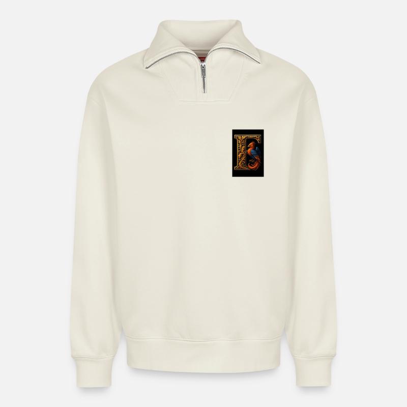 F – Magisches Ornament mit Phönix - Relaxed Unisex Organic Half Zip Sweatshirt – von SPREAD - Naturweiß