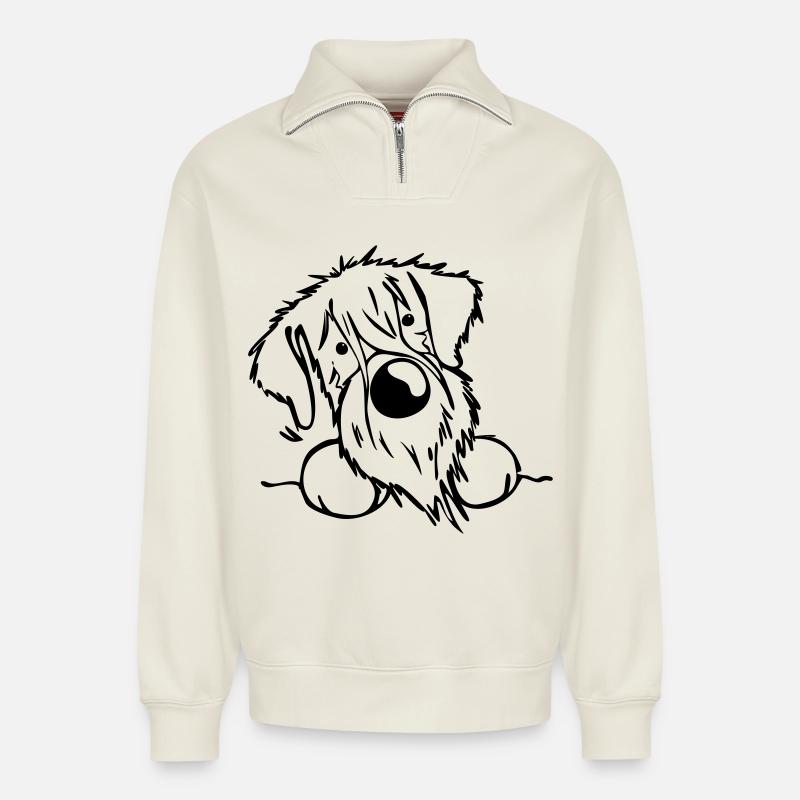 Neugieriger Schnauzer - Relaxed Unisex Organic Half Zip Sweatshirt – von SPREAD - Naturweiß