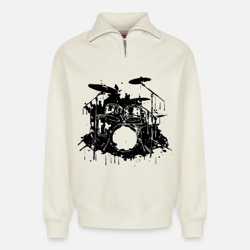 Percussion - Sweat unisexe décontracté en coton biologique à demi-zip – de SPREAD - blanc cassé
