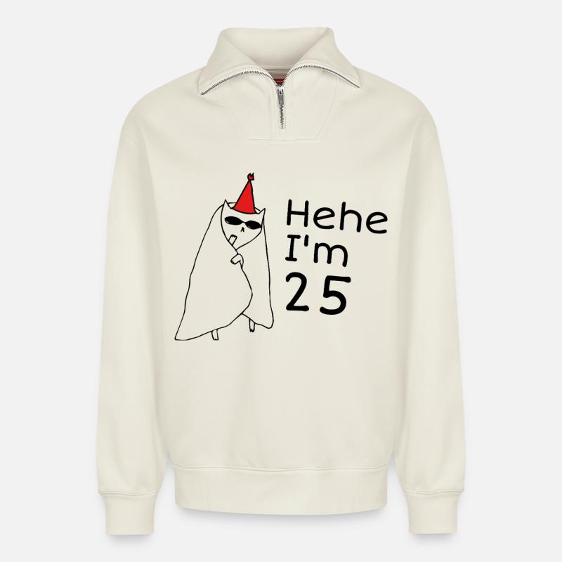 25. Jubiläum – 25. Jubiläumsgeschenk - Relaxed Unisex Organic Half Zip Sweatshirt – von SPREAD - Naturweiß