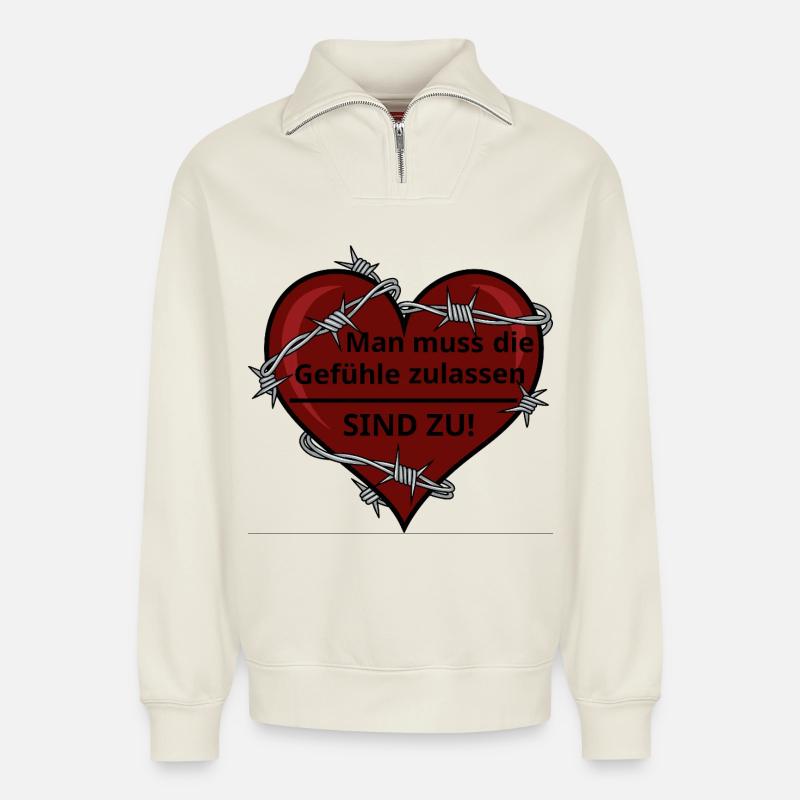 Sarkastisches Herz mit Stacheldraht - Relaxed Unisex Organic Half Zip Sweatshirt – von SPREAD - Naturweiß