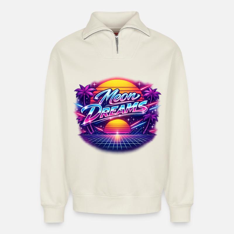 Moon Dreams Neon Retro Sunset - Relaxed Unisex Organic Half Zip Sweatshirt – von SPREAD - Naturweiß