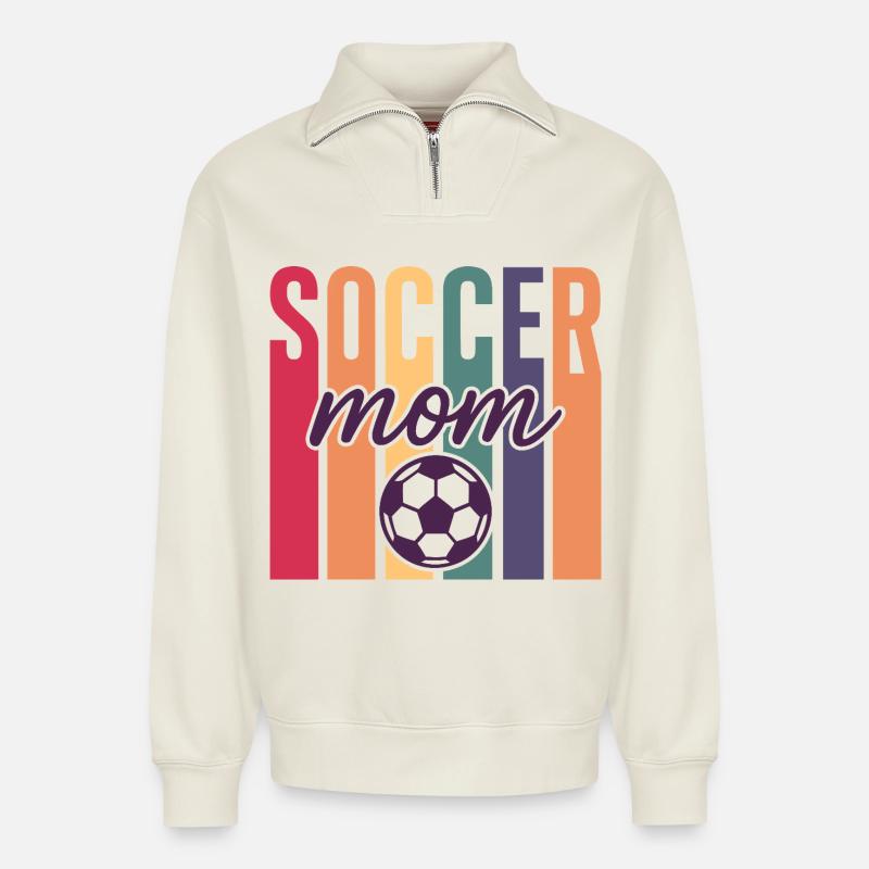 Fußball Mutter - Relaxed Unisex Organic Half Zip Sweatshirt – von SPREAD - Naturweiß