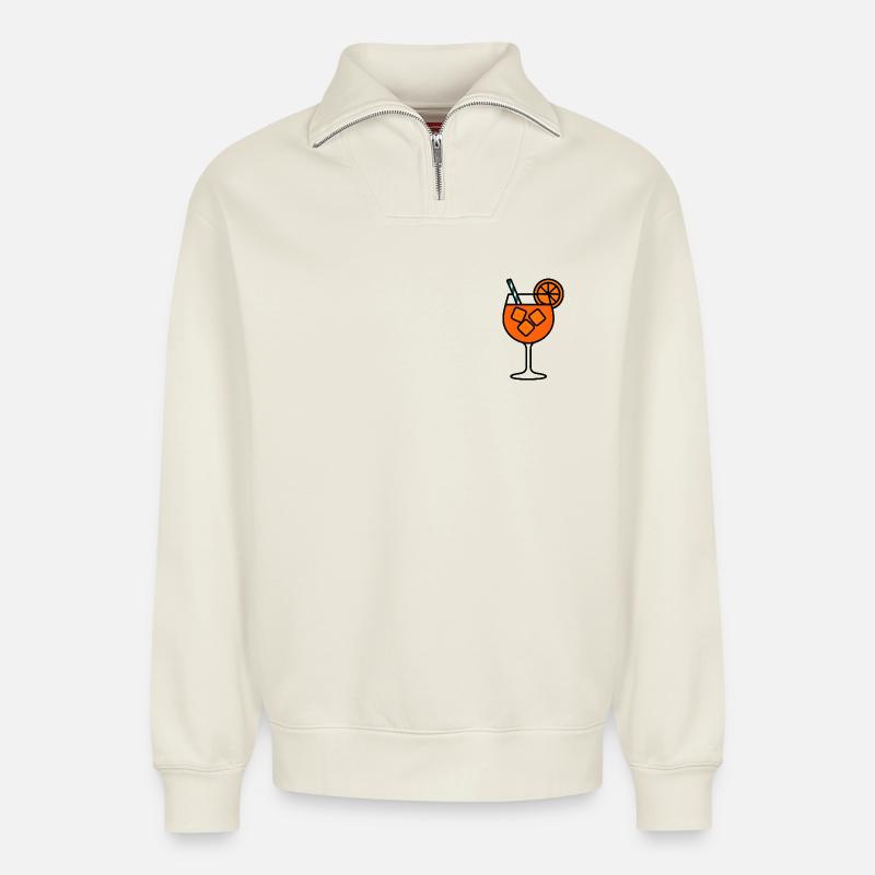 Party Spritz Glas Geschenkidee - Relaxed Unisex Organic Half Zip Sweatshirt – von SPREAD - Naturweiß