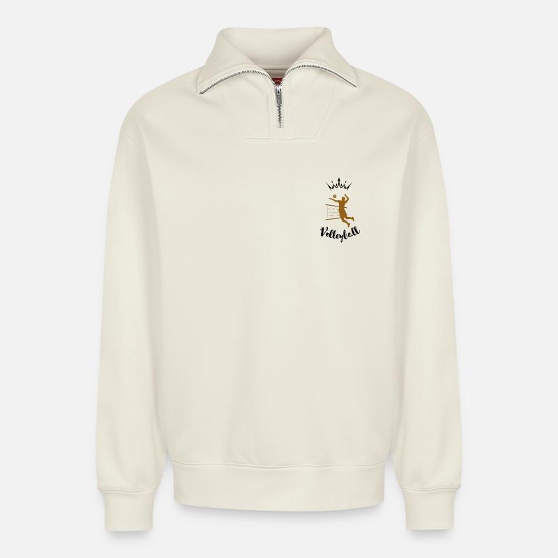 Volleyball - Relaxed Unisex Organic Half Zip Sweatshirt – von SPREAD - Naturweiß