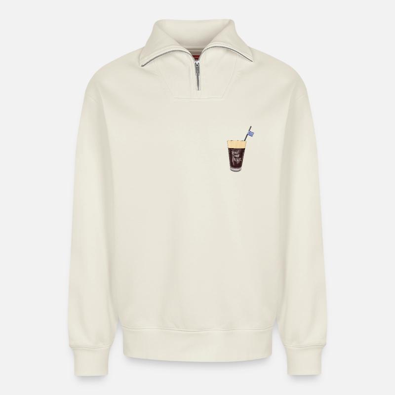BUT FIRST FREDDO - Relaxed Unisex Organic Half Zip Sweatshirt – von SPREAD - Naturweiß