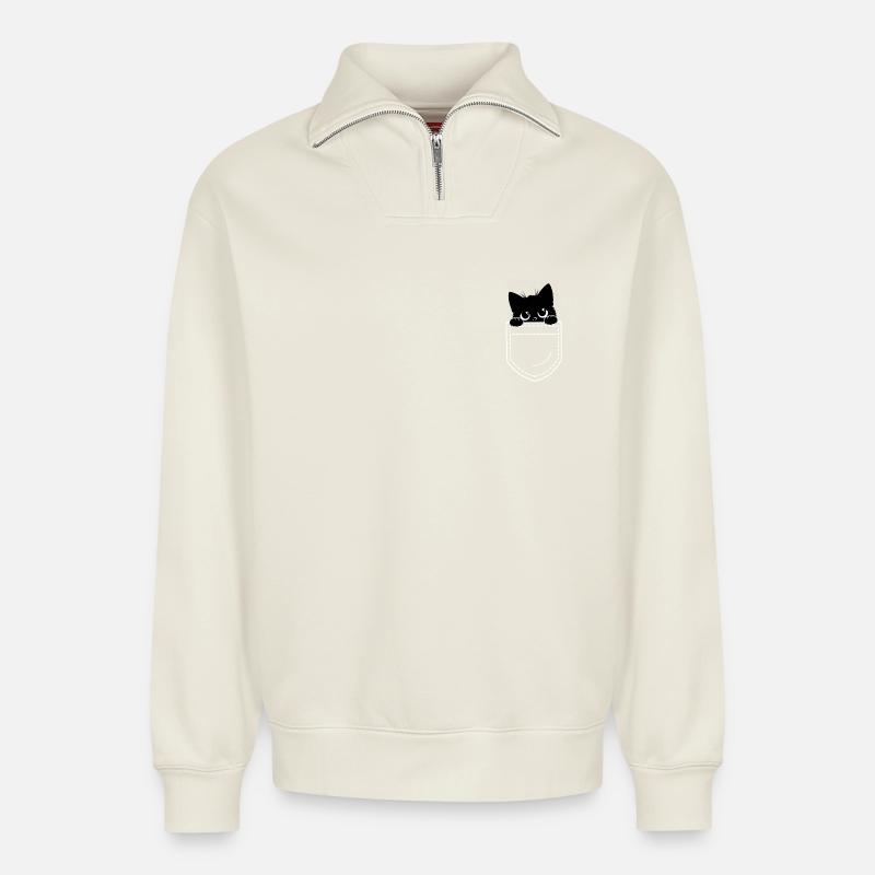 Black cat - Relaxed Unisex Organic Half Zip Sweatshirt – by SPREAD - off white