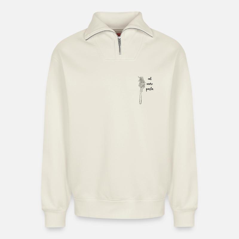 eat more pasta - Relaxed Unisex Organic Half Zip Sweatshirt – von SPREAD - Naturweiß