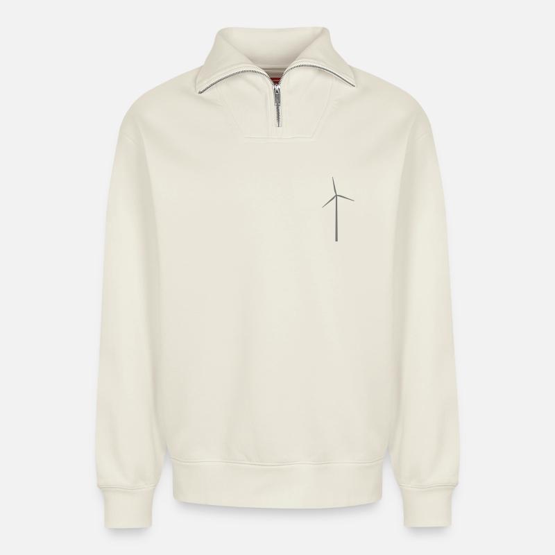 Éolienne Éolienne Éolienne - Sweat unisexe décontracté en coton biologique à demi-zip – de SPREAD - blanc cassé