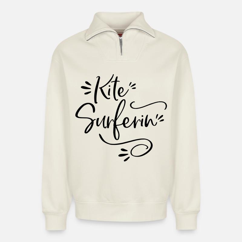 Kitesurferin Kite surfen Geschenk - Relaxed Unisex Organic Half Zip Sweatshirt – von SPREAD - Naturweiß