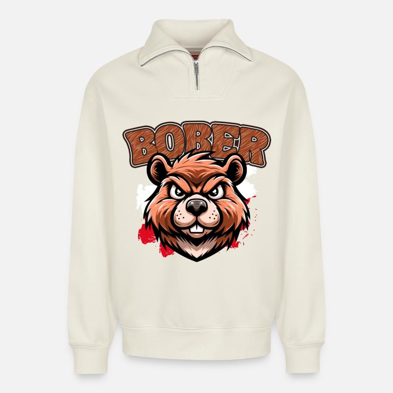 Bober | Polnisches Trenddesign - Relaxed Unisex Organic Half Zip Sweatshirt – von SPREAD - Naturweiß