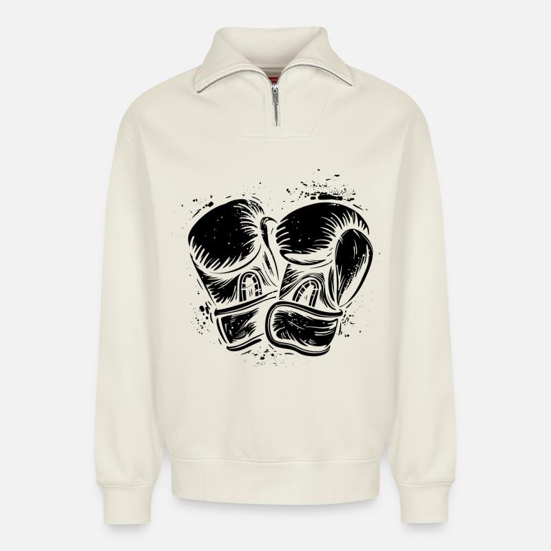 Boxhandschuhe - Relaxed Unisex Organic Half Zip Sweatshirt – von SPREAD - Naturweiß
