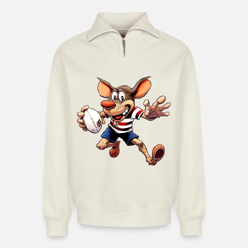 Mäuse Rugby - Relaxed Unisex Organic Half Zip Sweatshirt – von SPREAD - Naturweiß