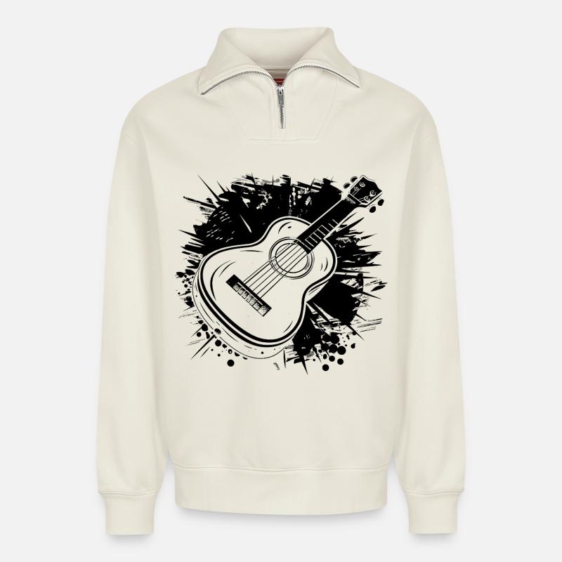 Ukulele Grafik - Relaxed Unisex Organic Half Zip Sweatshirt – von SPREAD - Naturweiß