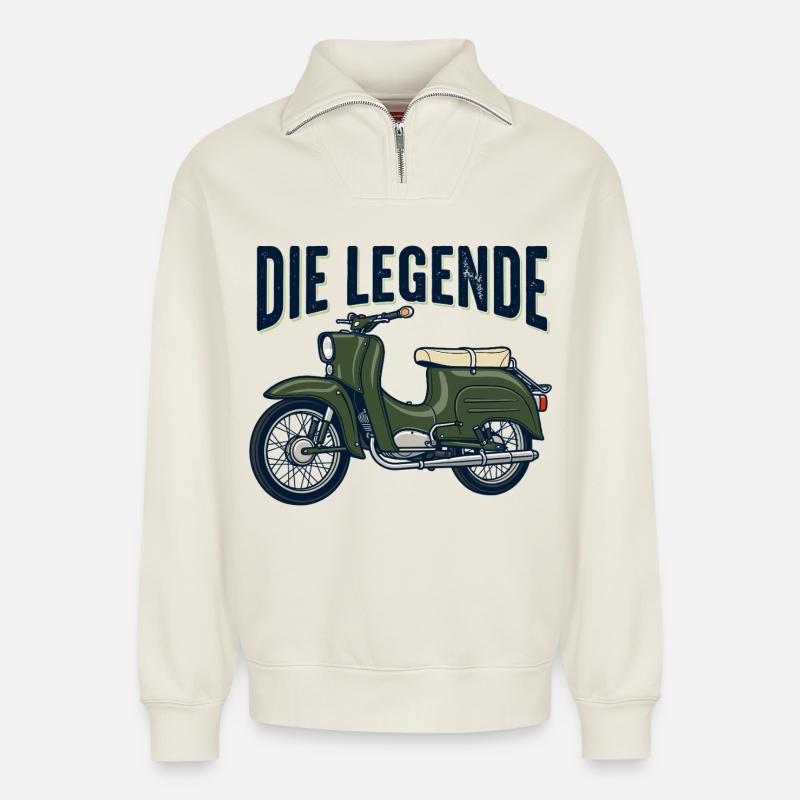 Simson Schwalbe DDR - Relaxed Unisex Organic Half Zip Sweatshirt – von SPREAD - Naturweiß