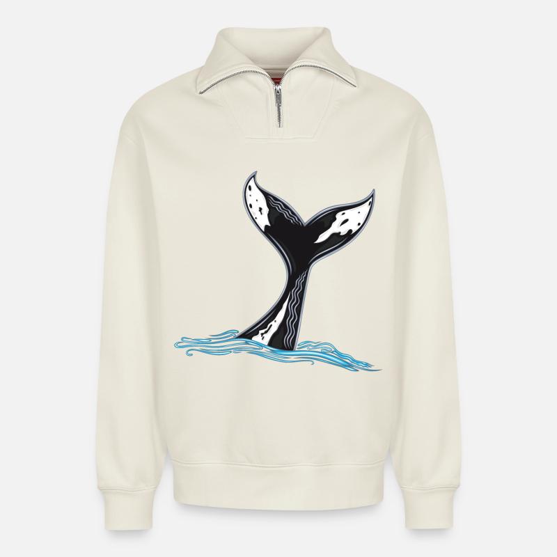 Rorqual commun - Sweat unisexe décontracté en coton biologique à demi-zip – de SPREAD - blanc cassé