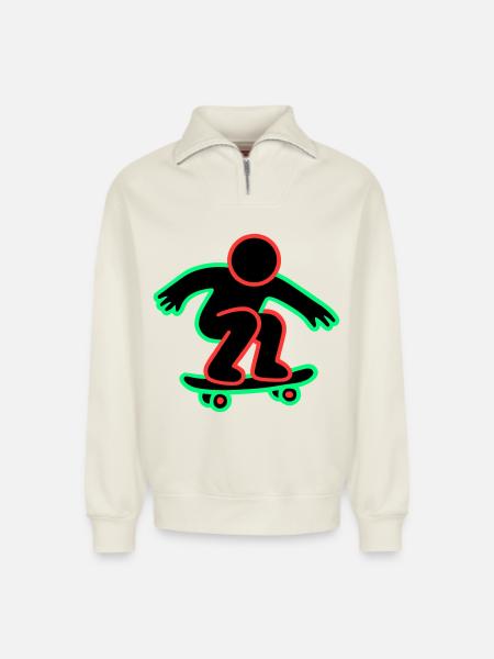Neon Skateboarder Line Art - Relaxed Unisex Organic Half Zip Sweatshirt – by SPREAD - off white