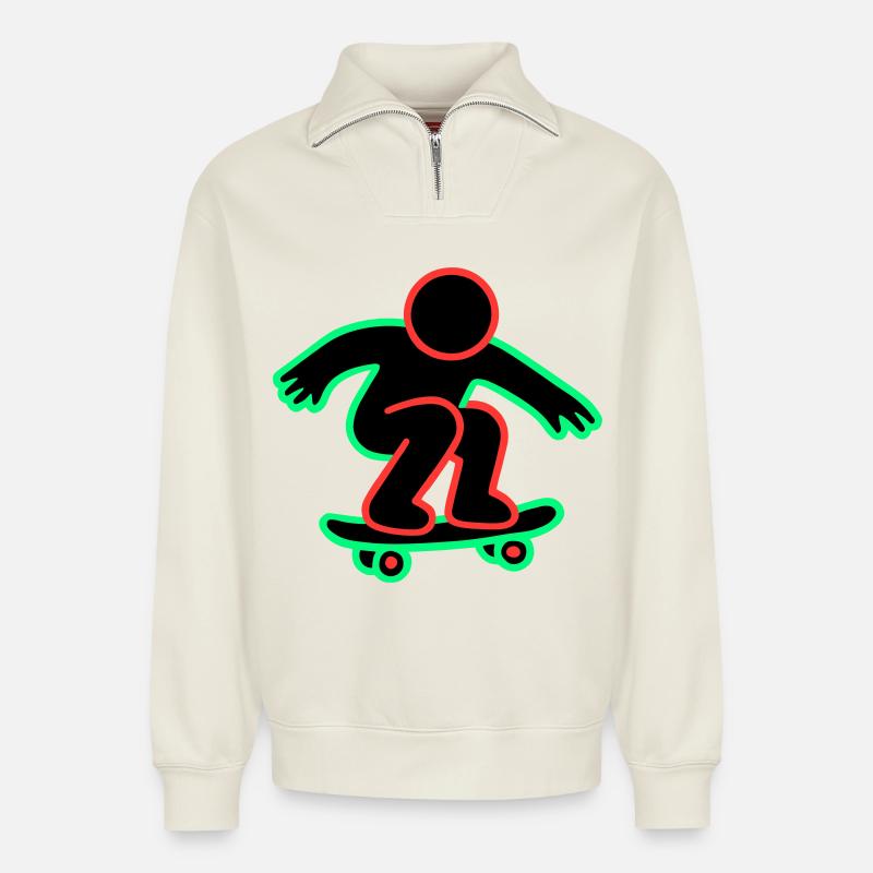 Neon Skateboarder Linienkunst - Relaxed Unisex Organic Half Zip Sweatshirt – von SPREAD - Naturweiß