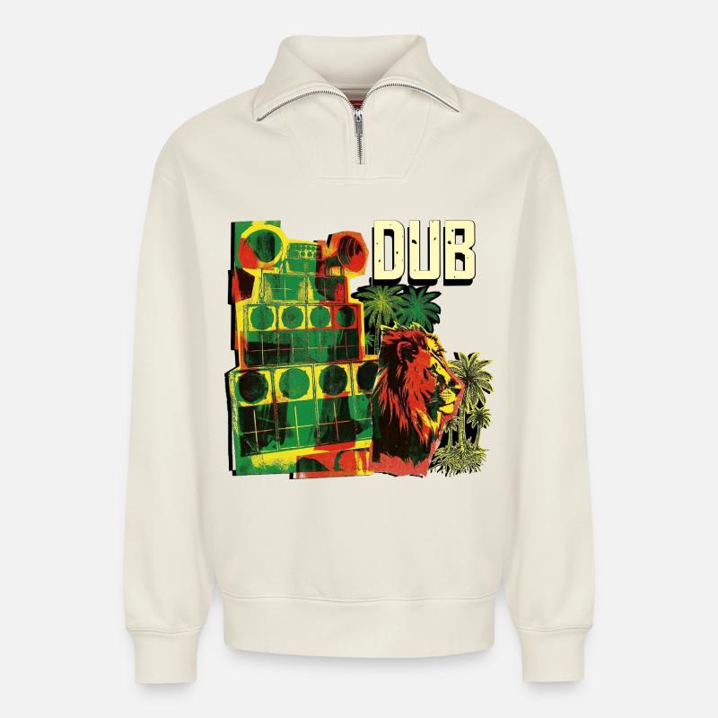 Dub Reggae Soundsystem Session - Relaxed Unisex Organic Half Zip Sweatshirt – by SPREAD - off white