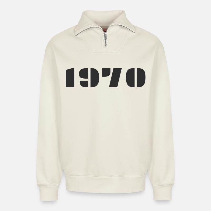 1970 - Relaxed Unisex Organic Half Zip Sweatshirt – von SPREAD - Naturweiß