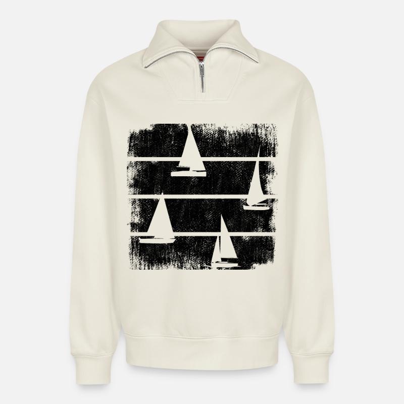 Segelboote - Relaxed Unisex Organic Half Zip Sweatshirt – von SPREAD - Naturweiß
