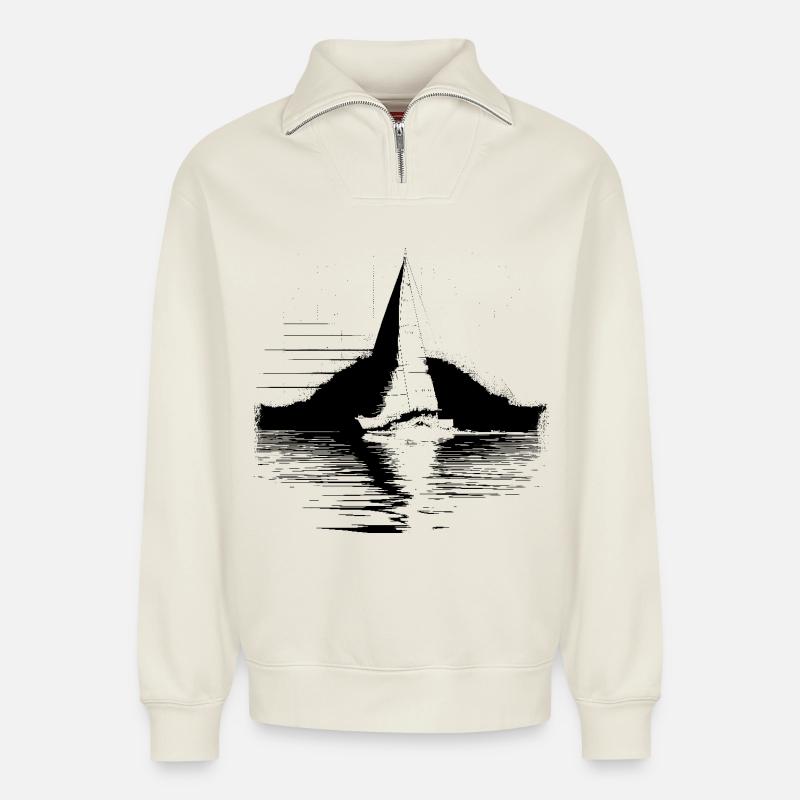 Segelschiff - Relaxed Unisex Organic Half Zip Sweatshirt – von SPREAD - Naturweiß