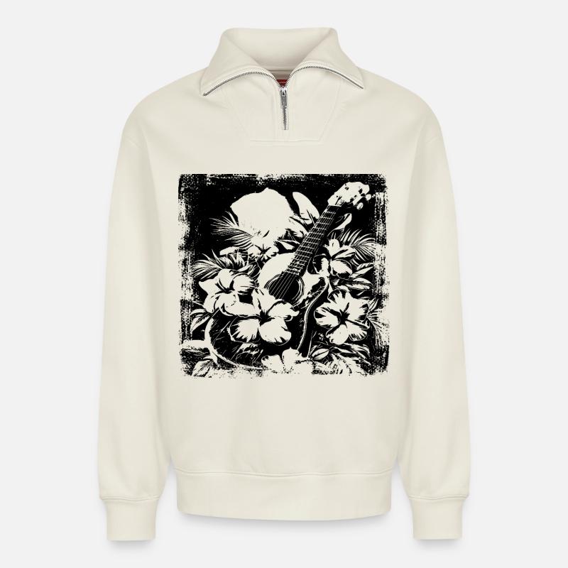 Guitar - Relaxed Unisex Organic Half Zip Sweatshirt – by SPREAD - off white