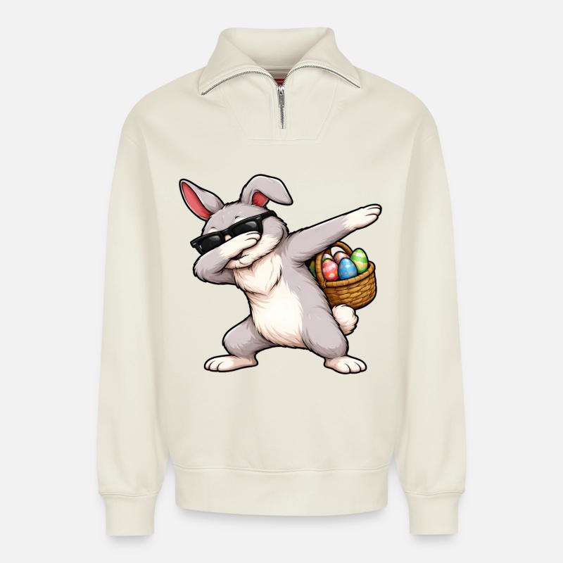 Dabbing Easter Bunny - Relaxed Unisex Organic Half Zip Sweatshirt – by SPREAD - off white