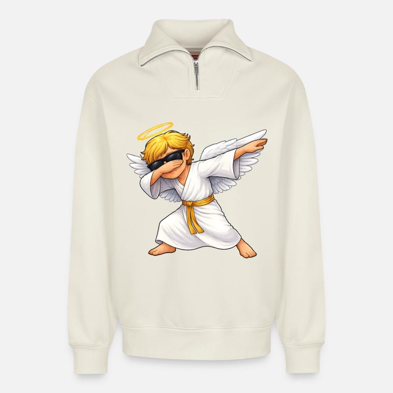 Dabbing Engel - Relaxed Unisex Organic Half Zip Sweatshirt – von SPREAD - Naturweiß