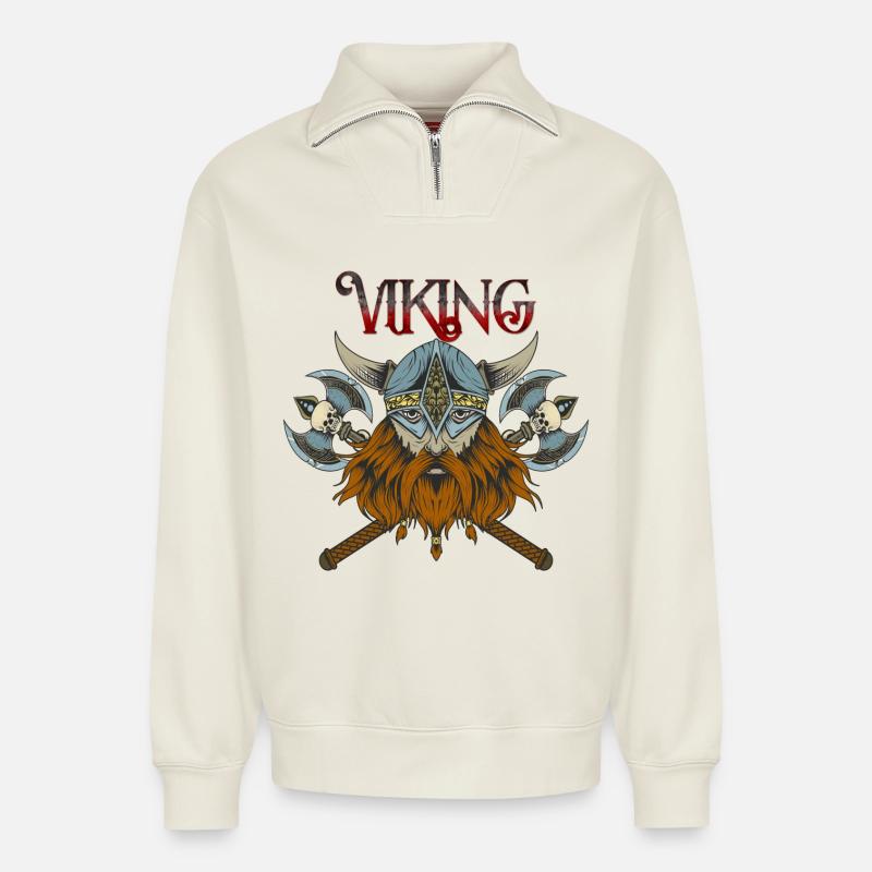 Wikinger - Relaxed Unisex Organic Half Zip Sweatshirt – von SPREAD - Naturweiß