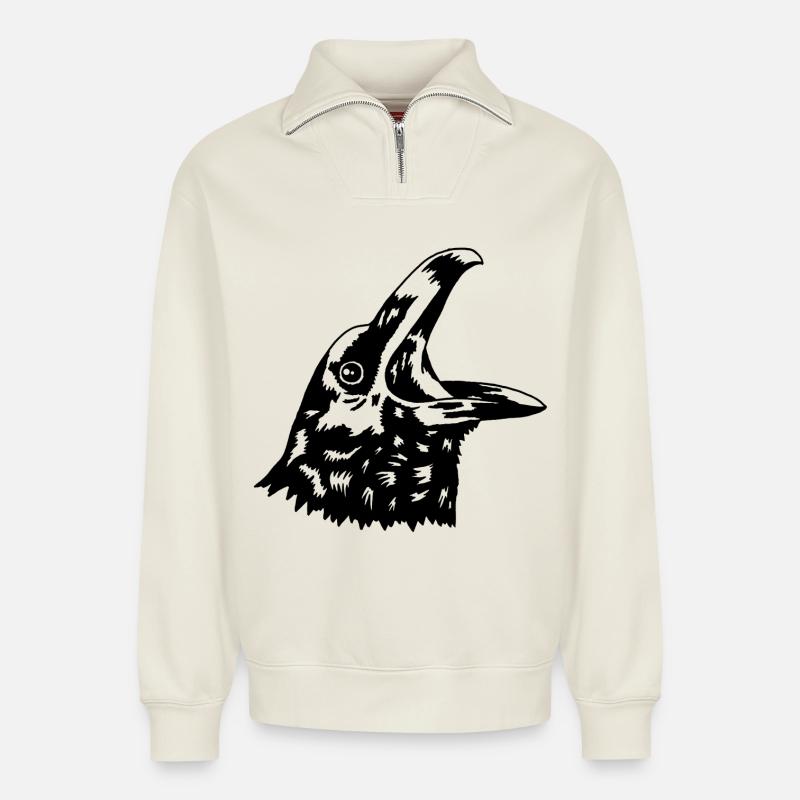 Krähe - Relaxed Unisex Organic Half Zip Sweatshirt – von SPREAD - Naturweiß