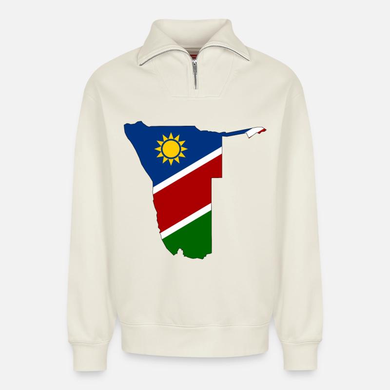 Namibia flag map - Relaxed Unisex Organic Half Zip Sweatshirt – by SPREAD - off white