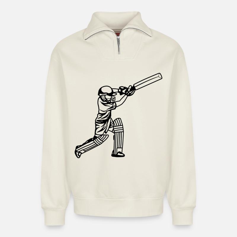 Cricket Junge - Relaxed Unisex Organic Half Zip Sweatshirt – von SPREAD - Naturweiß
