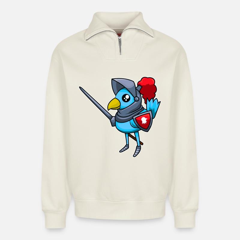Chevalier chevalier - conception - Sweat unisexe décontracté en coton biologique à demi-zip – de SPREAD - blanc cassé
